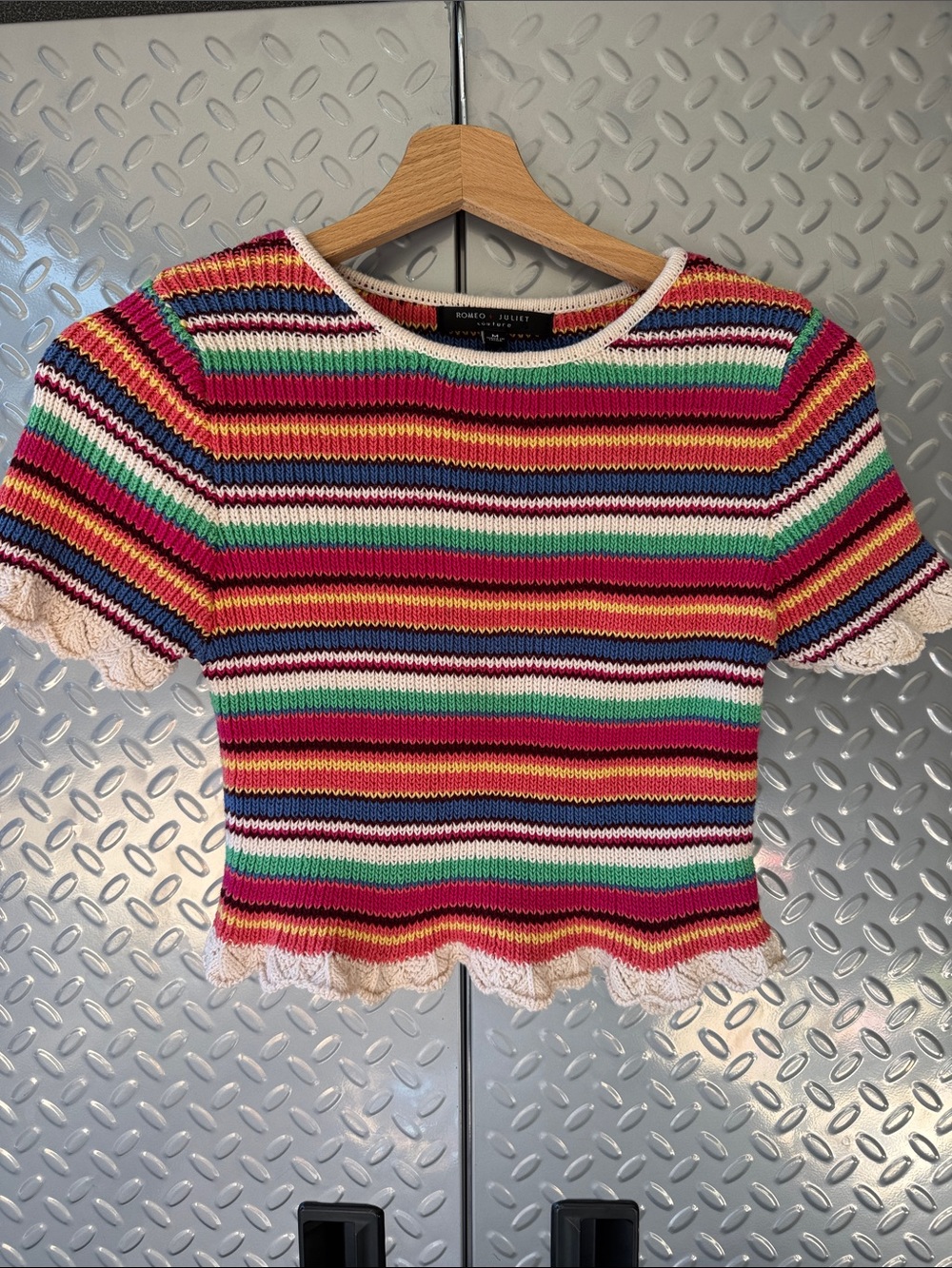 Romeo & Juliet Couture Multicolor Striped Crochet Crop Top